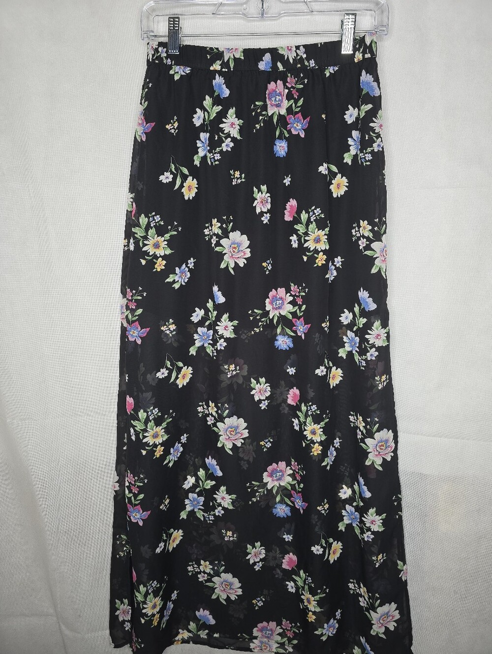 Divided H&m Maxi Skirt Sheer Black Floral Overlay Side Slit Romantic Fairy S
